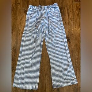 Summer JOLT Blue White Striped Paper Bag Pants S Linen Blend